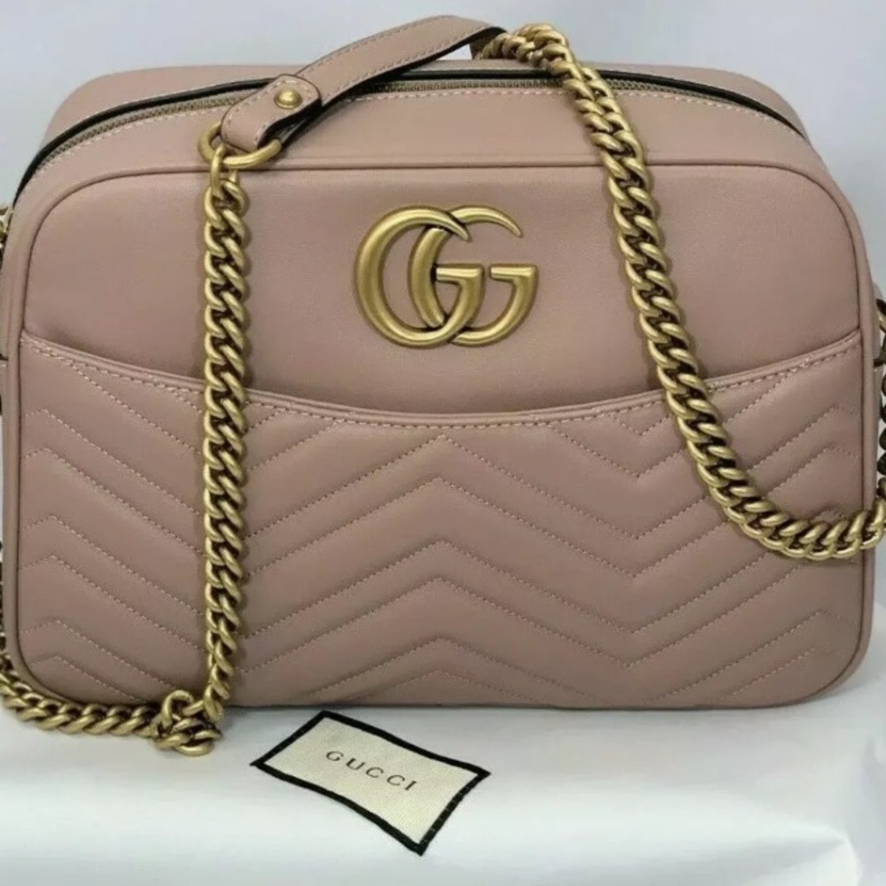 NiB Gucci Marmont GG medium chain in rose taupe